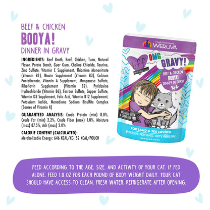Weruva B.F.F. OMG - Best Feline Friend Oh My Gravy! Tuna & Chicken Charm Me with Tuna & Chicken in Gravy Cat Food, 3oz Pouch (Pack of 48)