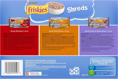 Friskies Purina Shreds Wet Cat Food in Gravy Variety Pack, (24) 5.5 oz Cans
