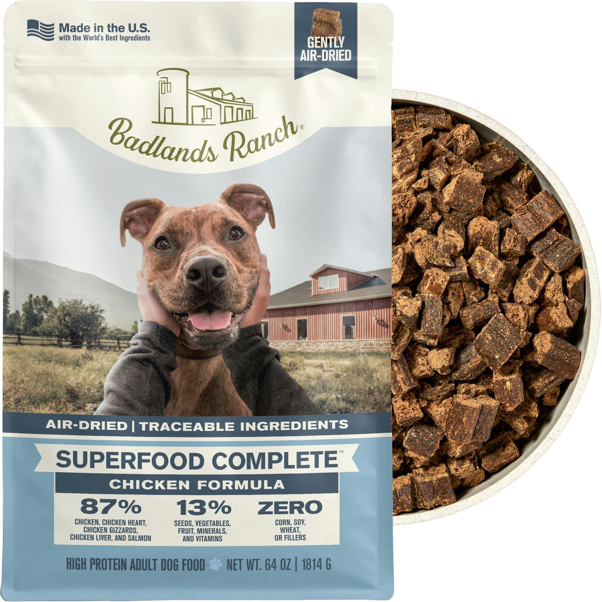 BADLANDS RANCH Air-Dried Beef & Bison Dog Food, 87% Meat, 24 oz