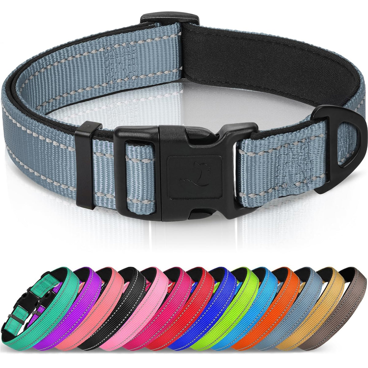Joytale Reflective Dog Collar, Adjustable Neoprene Padded, Purple M