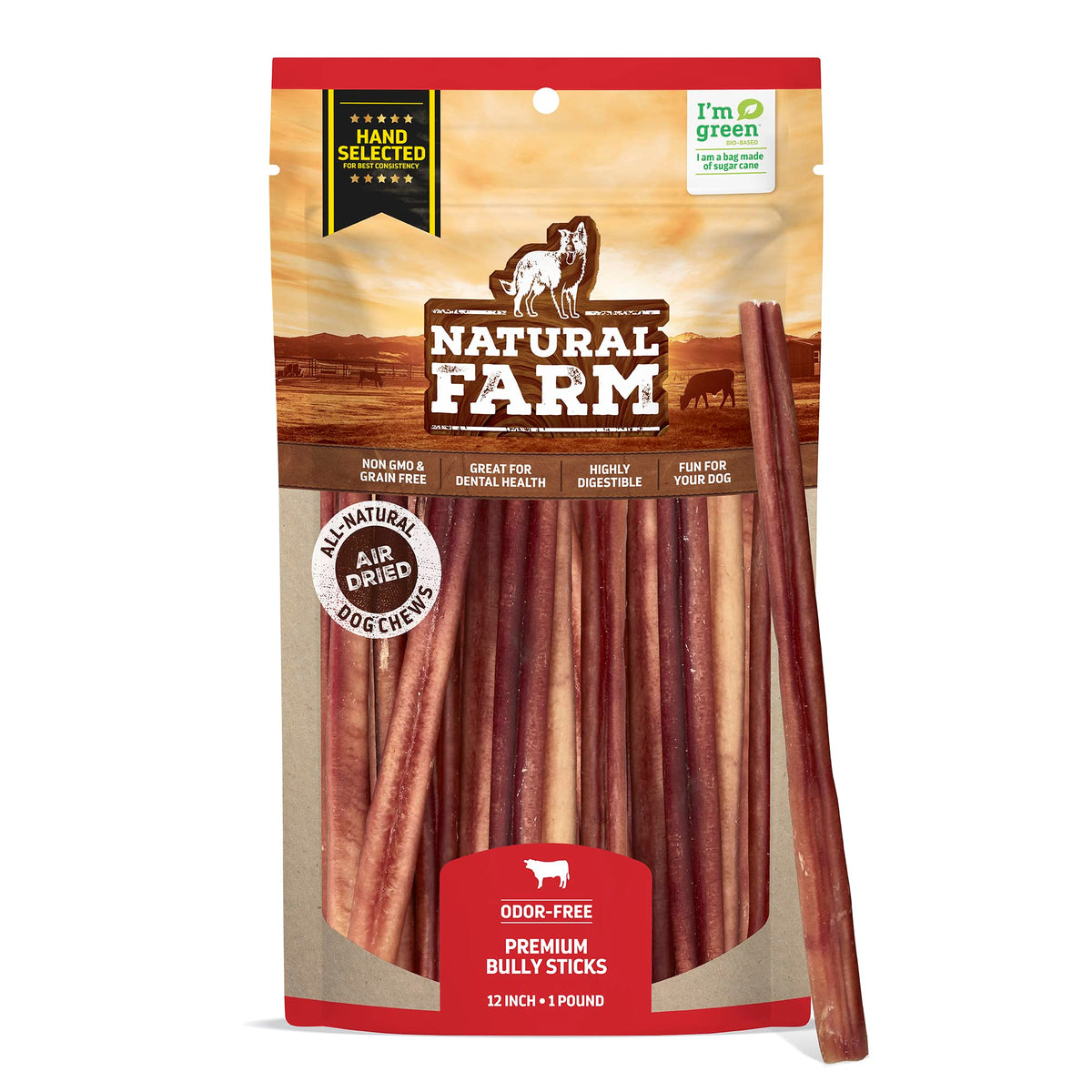 Natural Farm Odor-Free Bully Sticks (6 Inch, 25 count),1.3 lb. Bag, Fully Digestible 100% Beef Pizzle Chews,Grass-Fed, Non-GMO,Grain-Free, Natural Long-Lasting Chews for Small & Large Dogs. Pack of 25