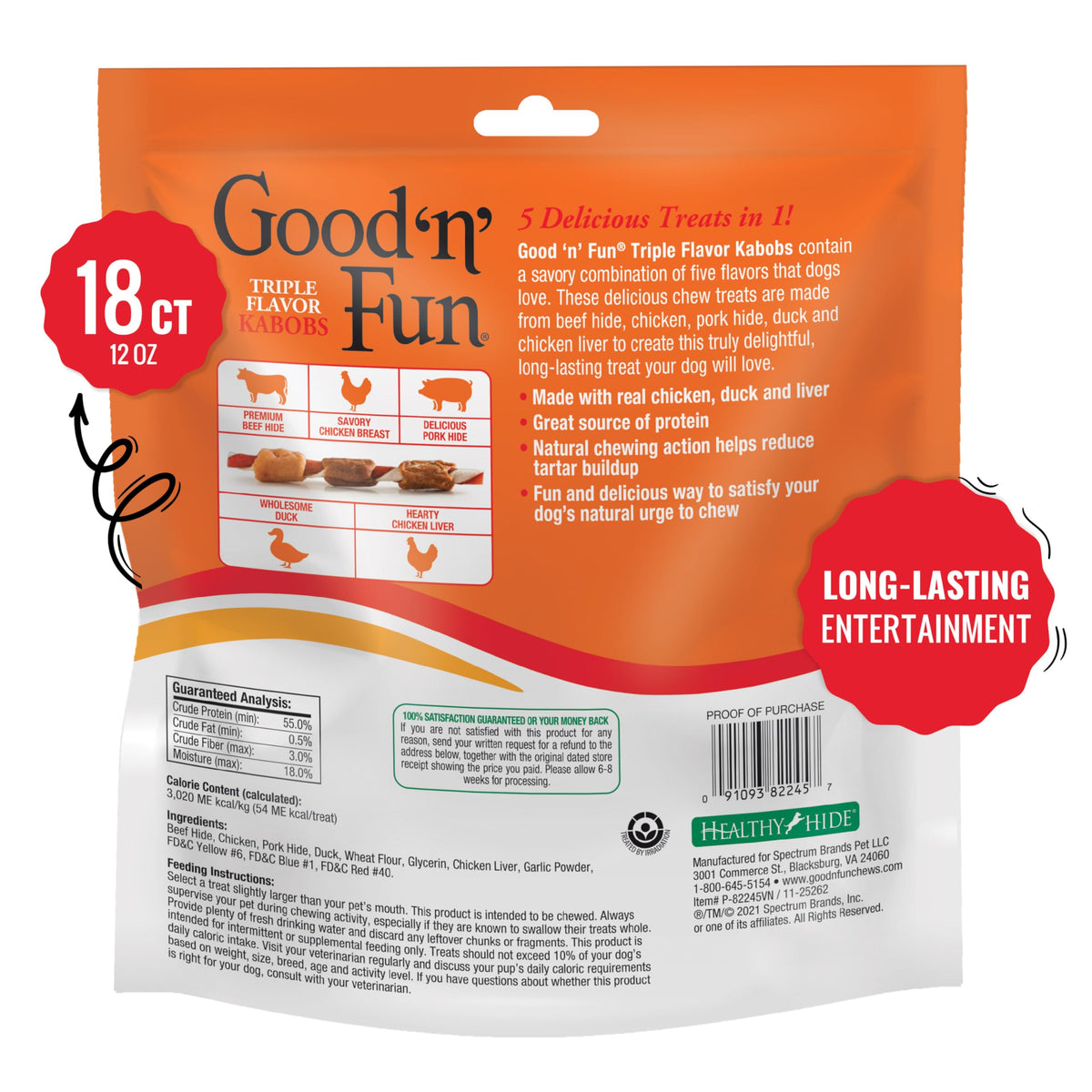 Good 'n' Fun Kabobs Long-Lasting Dog Treat Made With Real Protein, 48 oz