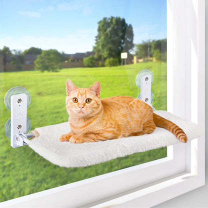 AMOSIJOY Cordless Cat Window Perch with Cushion Bed Metal Frame, L Gray