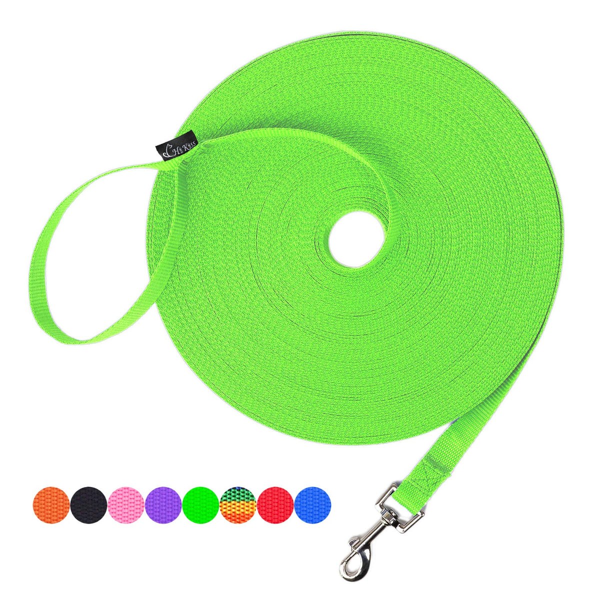Hi Kiss Dog/Puppy Obedience Recall Training Agility Lead - 15ft 20ft 30ft 50ft 100ft Leash Great for Training, Play, Camping, or Backyard Black