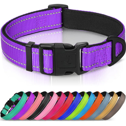 Joytale Reflective Dog Collar, Adjustable Neoprene Padded, Purple M