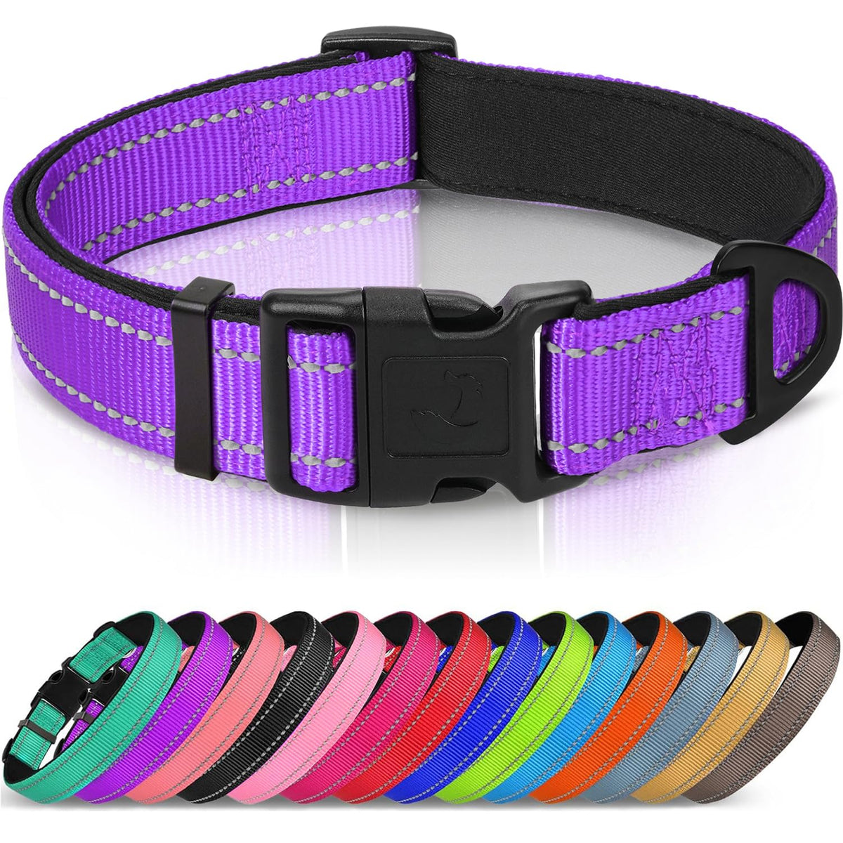 Joytale Reflective Dog Collar, Adjustable Neoprene Padded, Purple M