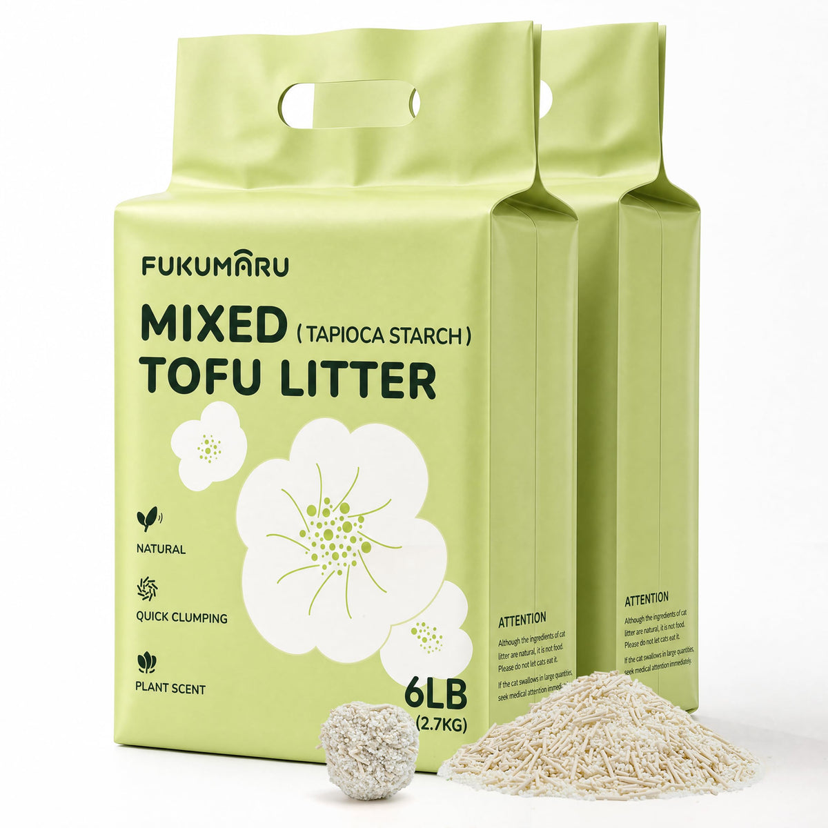 FUKUMARU Tofu Cat Litter, SAP Absorbent, Clumping, Odor Control, 18 lb