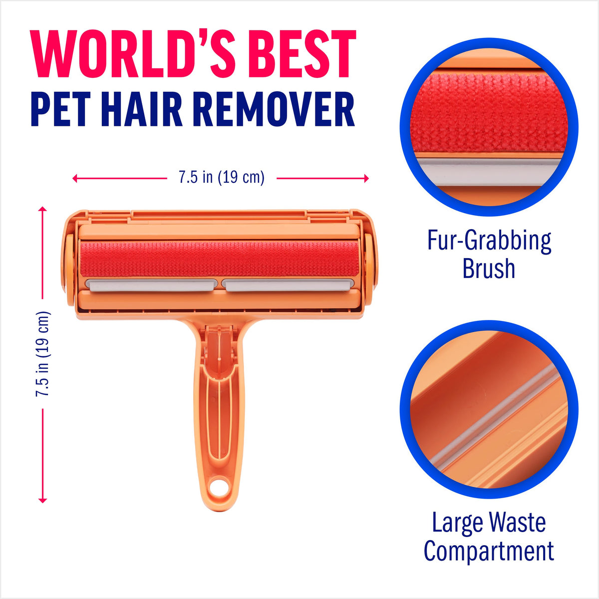 ChomChom Roller Pet Hair Remover – Original Size Reusable Lint Roller for Cat & Dog Hair on Furniture, Couch, Carpet, Car, Rugs & Bedding – Portable, Eco-Friendly (White)