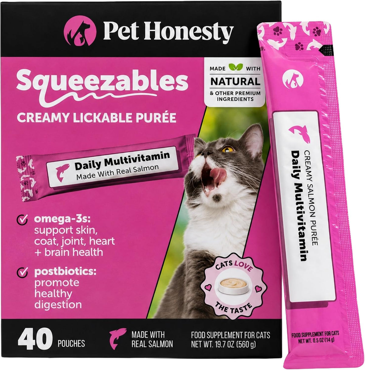 Pet Honesty Vet Backed Cat Multivitamin Lickable Puree, Salmon, 40 Ct