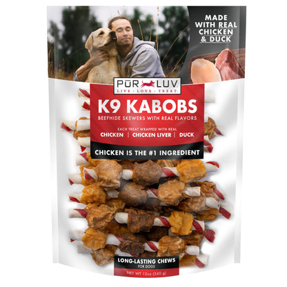 Pur Luv Dog Treats, K9 Kabobs Made with Real Chicken and Duck, 12 Ounces, Dog Snacks, Healthy, Easily Digestible, Long-Lasting, High Protein Treat, Satisfies Urge to Chew (Pack of 12)