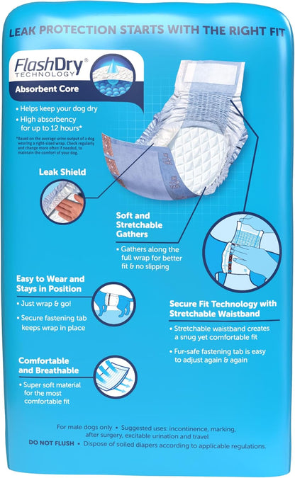 Hartz Comfitables Disposable Male Dog Wraps Stretchy Waistband, M 36 Count