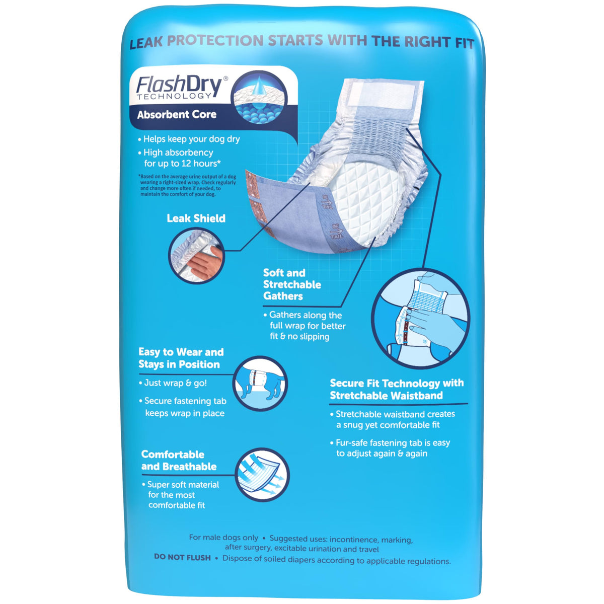 Hartz Comfitables Disposable Male Dog Wraps with Stretchy Waistband, Extra Small 12 Count