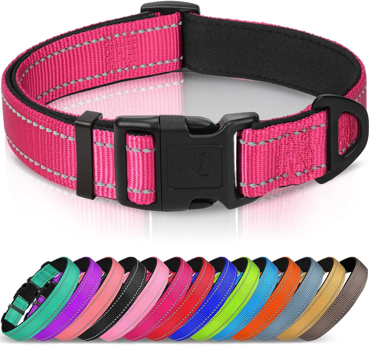 Joytale Reflective Dog Collar, Adjustable Neoprene Padded, Hotpink L