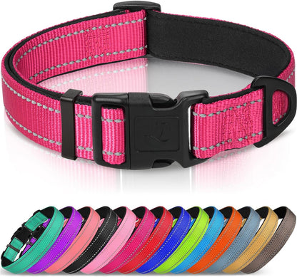 Joytale Reflective Dog Collar, Adjustable Neoprene Padded, Hotpink L