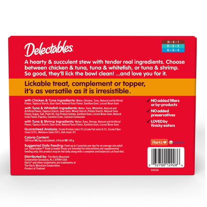 Delectables Lickable Treat Stew Wet Cat Treat with Real Tuna & Shrimp, Food Topper, Hydrating, Grain-Free, No Fillers, No By-Products, No Added Preservatives, 1.4oz Pouch, 12ct