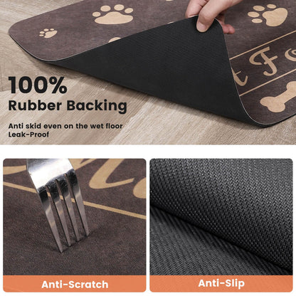 Pet Feeding Mat-Absorbent Pet Placemat for Food and Water Bowl, with Waterproof Rubber Backing, Quick Dry Water Dispenser Mat for Dog and Cat (20"x12", Blue)