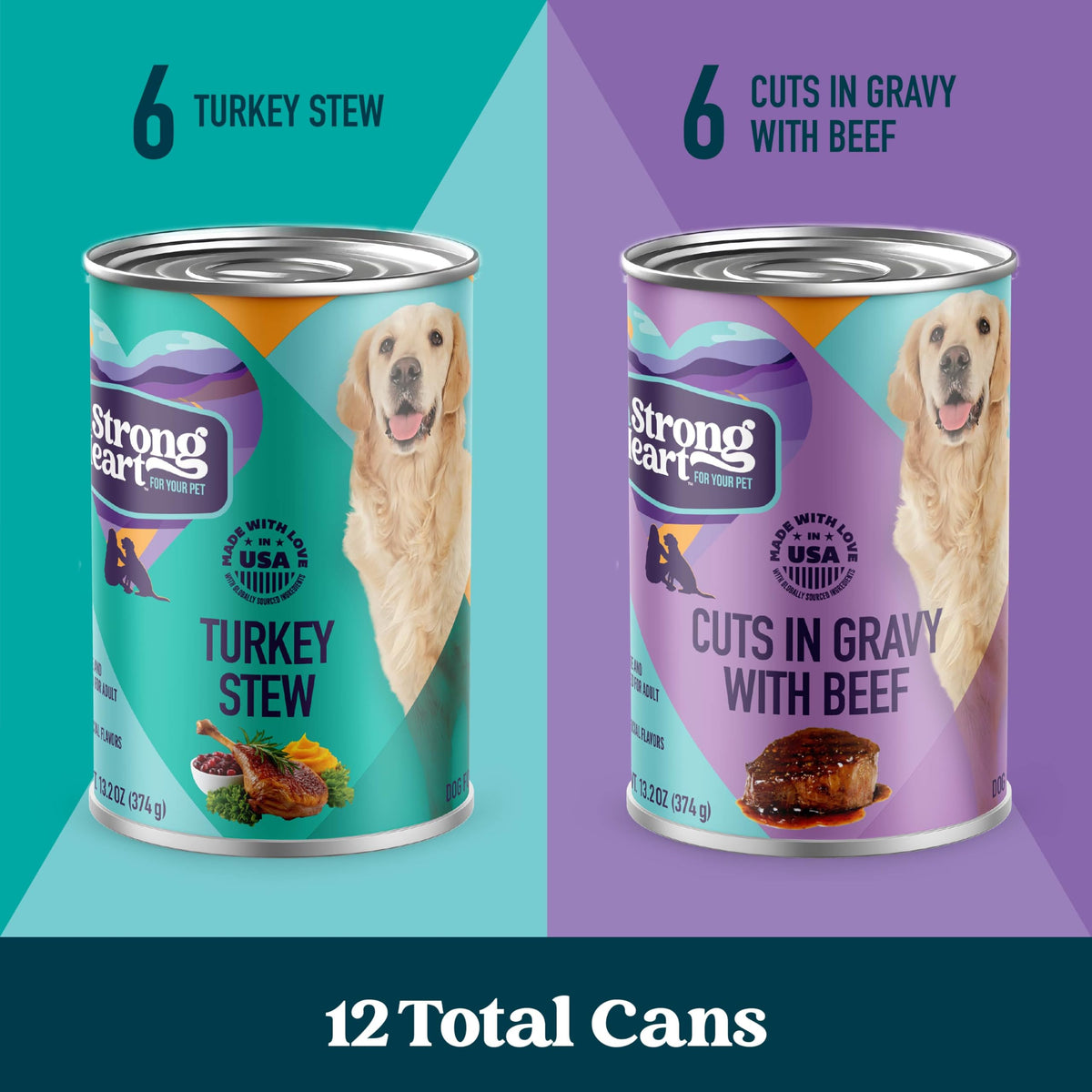 A Strong Heart Chopped Dog Food, Real Beef Dinner, 13.2oz Cans, 12pk