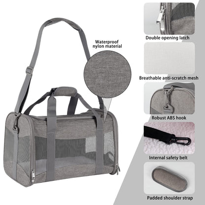 Cat Dog Carriers Soft-Sided Pet Carrier Large Cats for Medium Big Cat Small Dog Puppy up to 16lbs TSA Airline Approved Animal Collapsible Cat Carrier Carriers Travel Carrier Cat Bag (17x11x11)