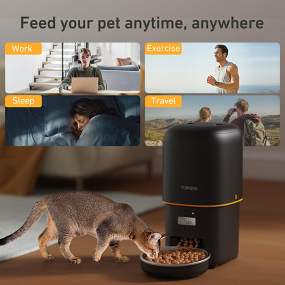 Automatic Cat Feeder, 3L Cat Food Dispenser with Anti-Jam Design, Over 180-day Battery Life, 1-6 Meals Per Day with Stainless Steel Cat Bowl, Keep Dry Food Fresh, Timed Pet Feeder Also for Small Dog