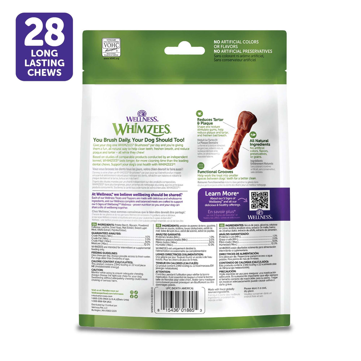 Wellness WHIMZEES Freshzees Natural Dog Dental Treat, Soft Chews, Freshens Breath, Extra-Small Size, 14.81 oz Bag, 56 Count