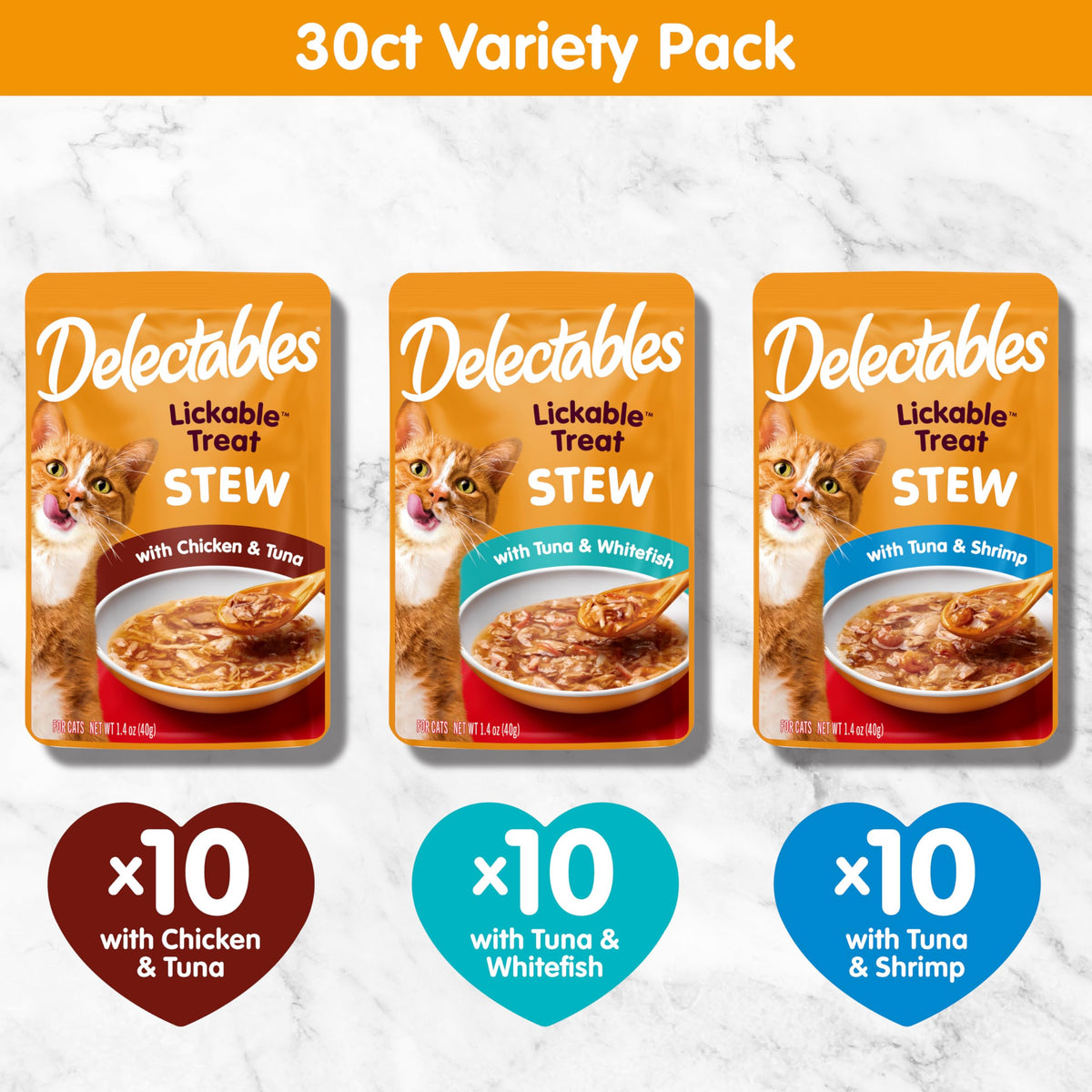 Delectables Lickable Treat Stew Wet Cat Treat with Real Tuna & Shrimp, Food Topper, Hydrating, Grain-Free, No Fillers, No By-Products, No Added Preservatives, 1.4oz Pouch, 12ct