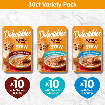 Delectables Lickable Treat Stew Wet Cat Treat with Real Tuna & Shrimp, Food Topper, Hydrating, Grain-Free, No Fillers, No By-Products, No Added Preservatives, 1.4oz Pouch, 12ct
