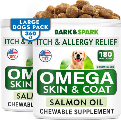 Omega 3 + Fish Oil for Dogs - Skin & Coat Support, Itch & Allergy Relief