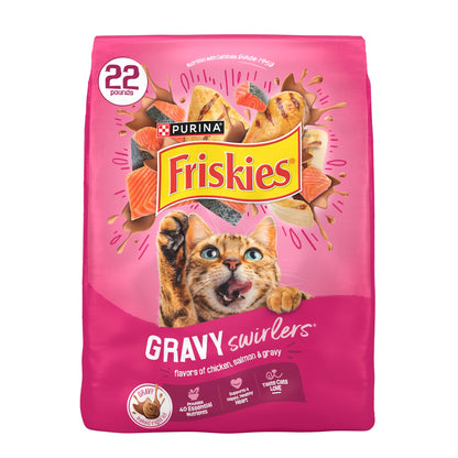 Friskies Purina Gravy Swirlers Dry Cat Food, Chicken & Salmon, 3.15 lb Bag