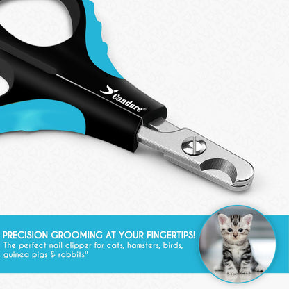 Candure Cat Nail Clippers for Indoor Cats, Rabbits, Hamsters, Birds with Precise Angled Edges to Ensure Easy & Safe Trimming Stainless Steel Cat Nail Trimmer for At-Home Cat Grooming