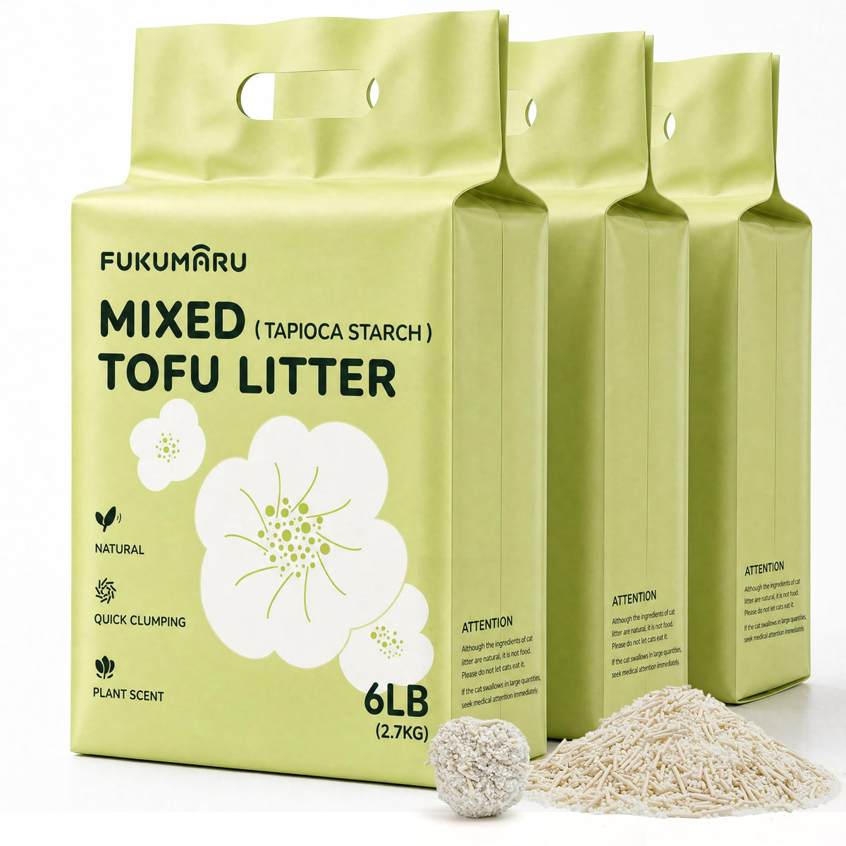 FUKUMARU Tofu Cat Litter, SAP Absorbent, Clumping, Odor Control, 18 lb