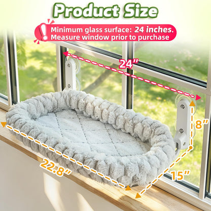 AMOSIJOY Cordless Cat Window Perch with Cushion Bed Metal Frame, L Gray