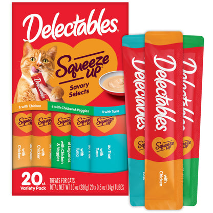 Delectables Squeeze Up Variety Pack, Creamy Squeezable Puree, Lickable Wet Cat Treats, Grain Free, No Added Fillers, No by-Products, No Added Preservatives, 0.5 Ounces Tube, 72 Tubes Total