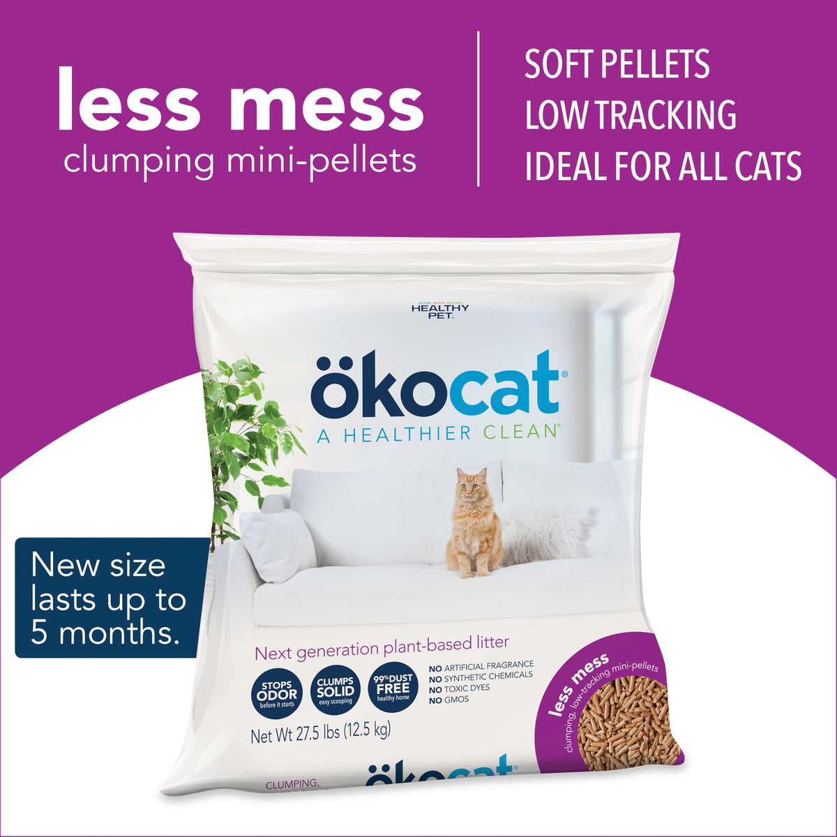 ökocat Low Tracking Natural Wood Clumping Cat Litter, Odor Control 14 Lbs