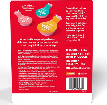 Delectables Lickable Spoon Handheld Wet Cat Treats Made with Real Tuna, Creamy Puree, Mess Free, Quick & Easy, Grain-Free, No Added Fillers, No Added Preservatives, Variety Pack 40ct