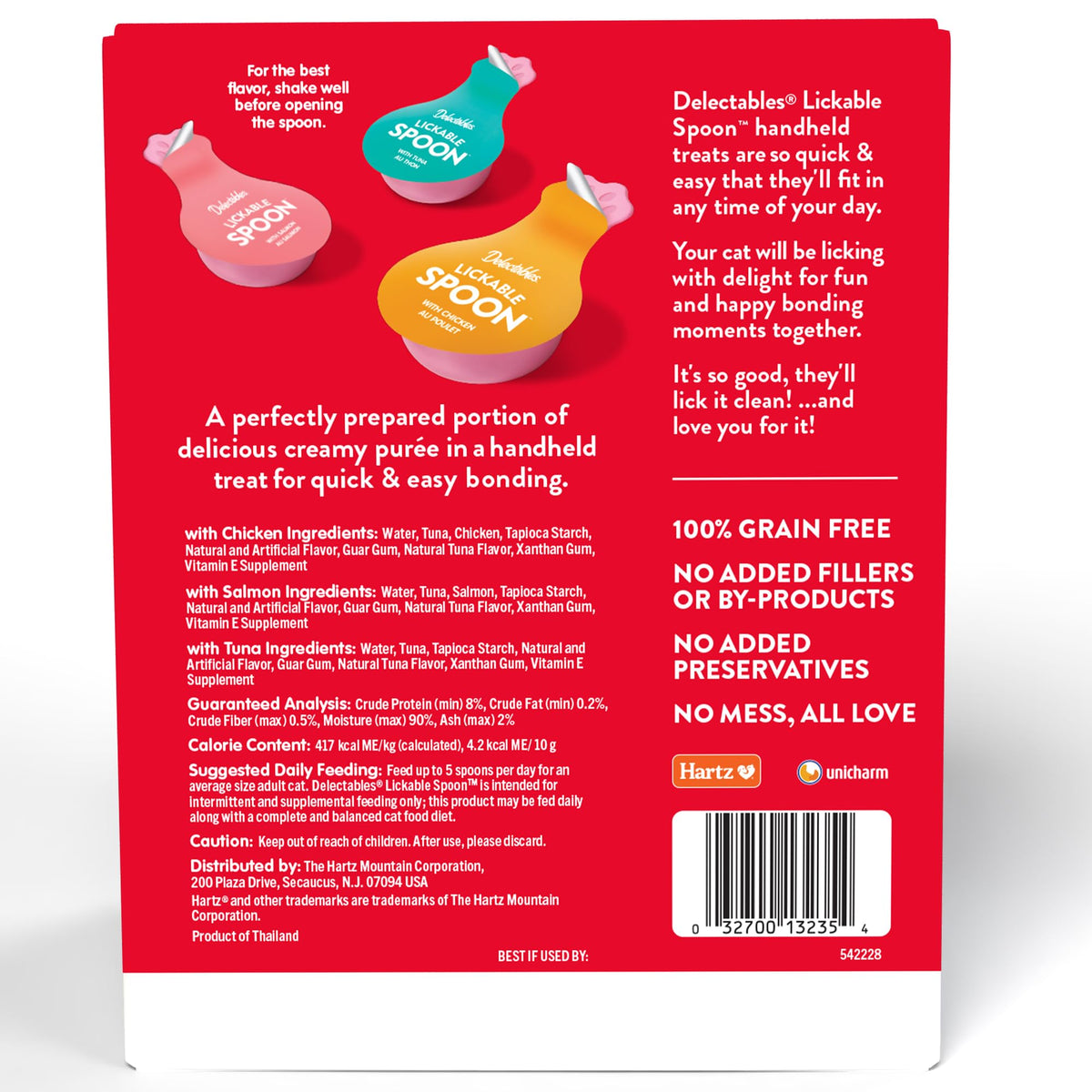 Delectables Lickable Spoon Handheld Wet Cat Treats Made with Real Chicken & Tuna, Creamy Puree, Mess Free, Quick & Easy, Grain-Free, No Added Fillers, No Added Preservatives, Variety Pack, 32ct