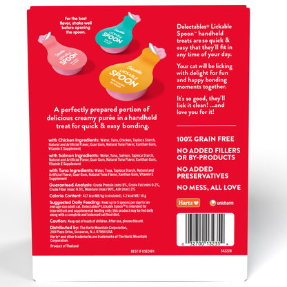 Delectables Lickable Spoon Handheld Wet Cat Treats Made with Real Chicken & Tuna, Creamy Puree, Mess Free, Quick & Easy, Grain-Free, No Added Fillers, No Added Preservatives, Variety Pack, 32ct