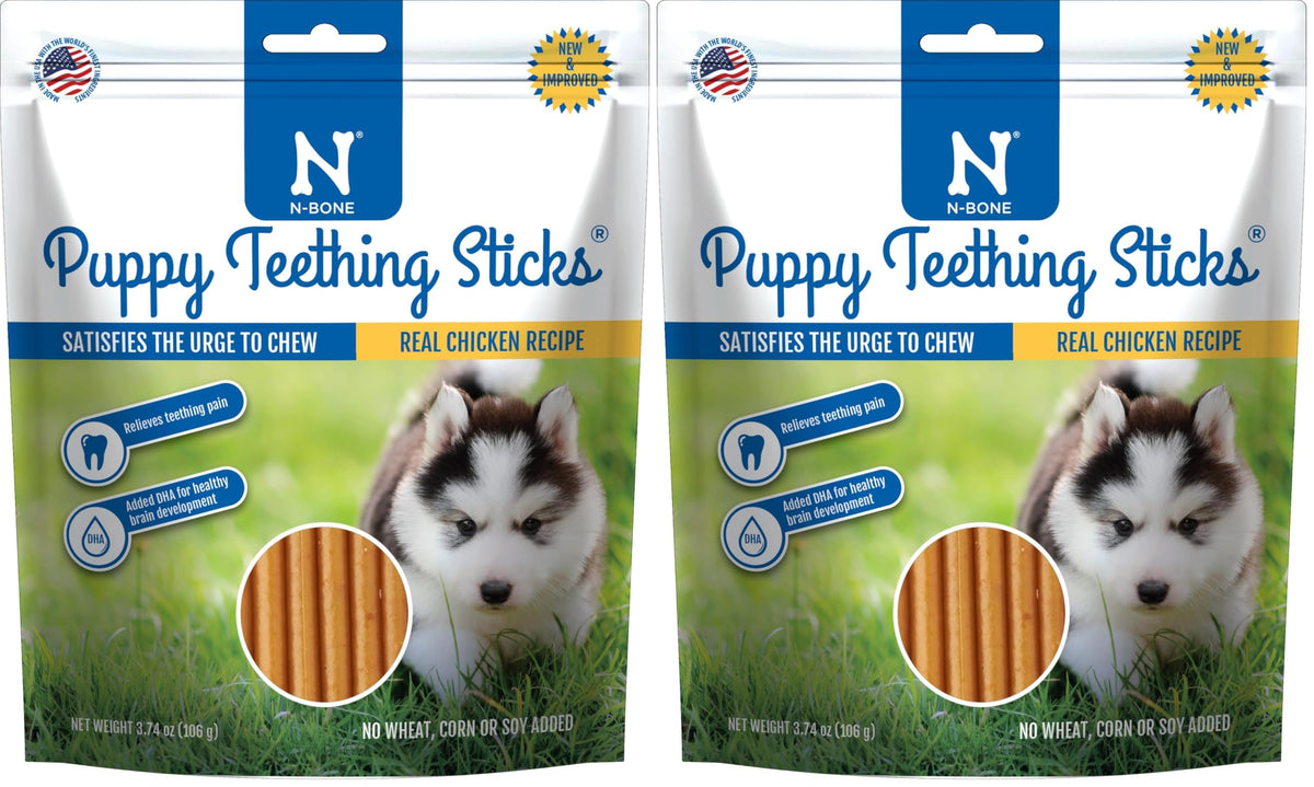 N-Bone Puppy Teething Sticks, Peanut Butter Flavor, Natural Puppy Chew Sticks & Teething Treats, SQF Certified, Made with Rice Flour for Easy Digestion, Calcium Enriched (3.7oz)