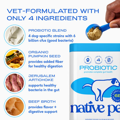 Native Pet GutWell Power Poop - Digestive Support & Fiber for Dogs - Promotes Healthy Stools, Supports Balanced Microbiome & Digestive Function - Triple-Biotic Blend & M-Fiber - 60 Scoops