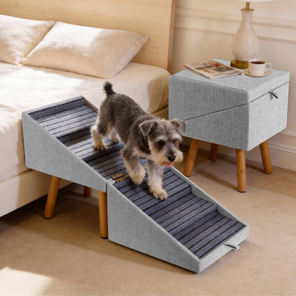 Dog Stairs for Small Dogs Faux Leather Foldable Pet Ramp and Ottoman