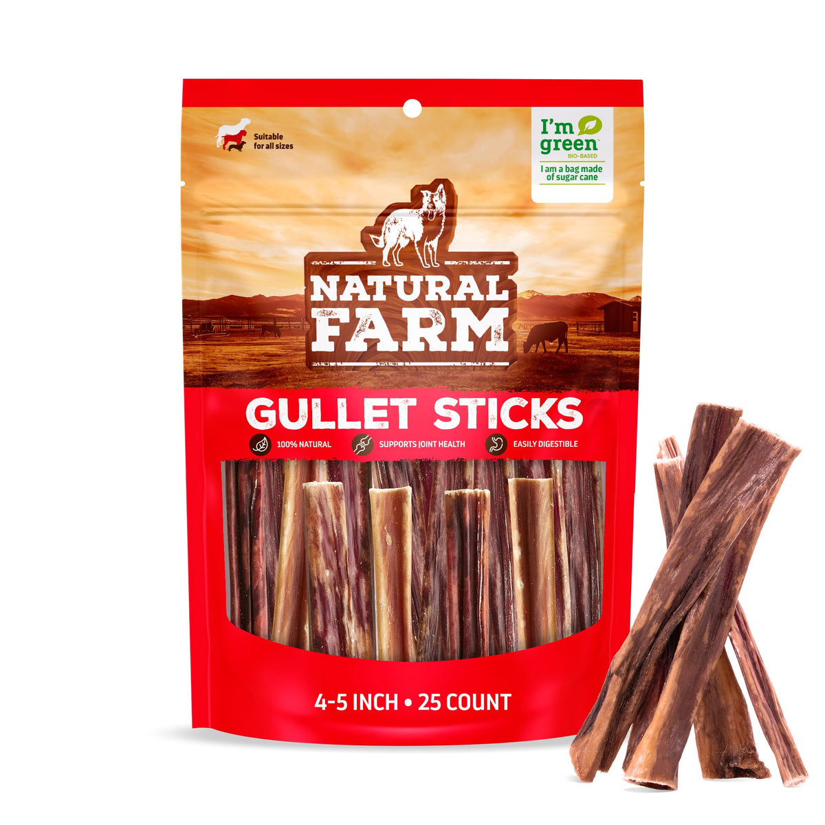 Natural Farm Odor-Free Bully Sticks (6 Inch, 25 count),1.3 lb. Bag, Fully Digestible 100% Beef Pizzle Chews,Grass-Fed, Non-GMO,Grain-Free, Natural Long-Lasting Chews for Small & Large Dogs. Pack of 25