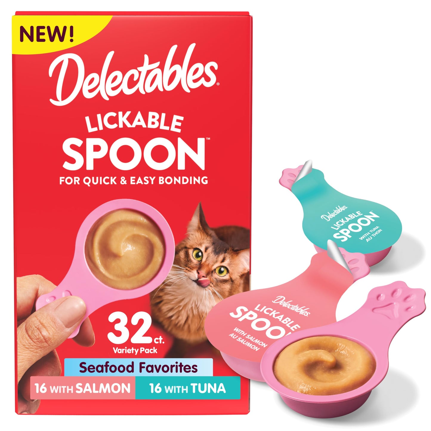 Delectables Lickable Spoon Handheld Wet Cat Treats Made with Real Chicken & Tuna, Creamy Puree, Mess Free, Quick & Easy, Grain-Free, No Added Fillers, No Added Preservatives, Variety Pack, 32ct