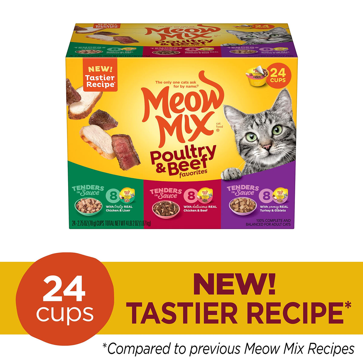 Meow Mix Tenders in Sauce, Wet Food with Real Turkey & Giblets, 12 Cups