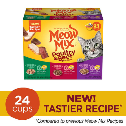 Meow Mix Tenders in Sauce, Wet Food with Real Turkey & Giblets, 12 Cups