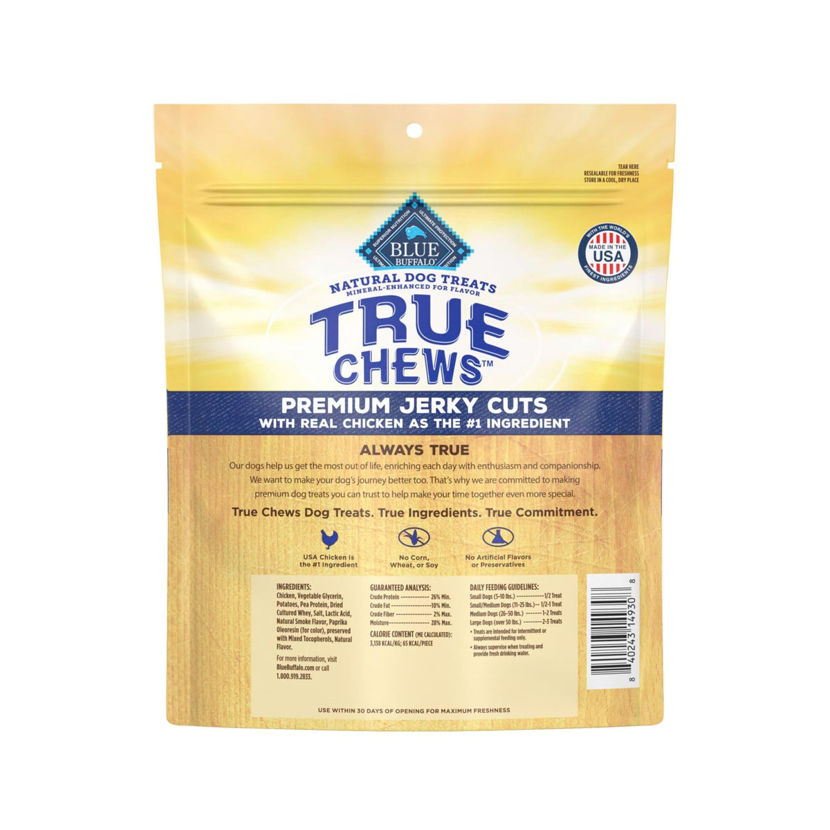 Blue Buffalo True Chews Premium Jerky Cuts Chicken Dog Treats, 4 oz