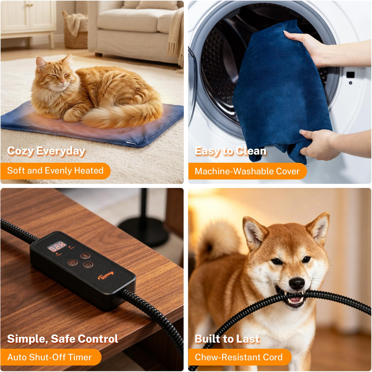Toozey Cat Heating Pad for Cats & Dogs, Heated Bed Mat, 18 x 16 in, Grey