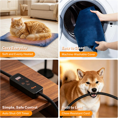 Toozey Cat Heating Pad for Cats & Dogs, Heated Bed Mat, 18 x 16 in, Grey