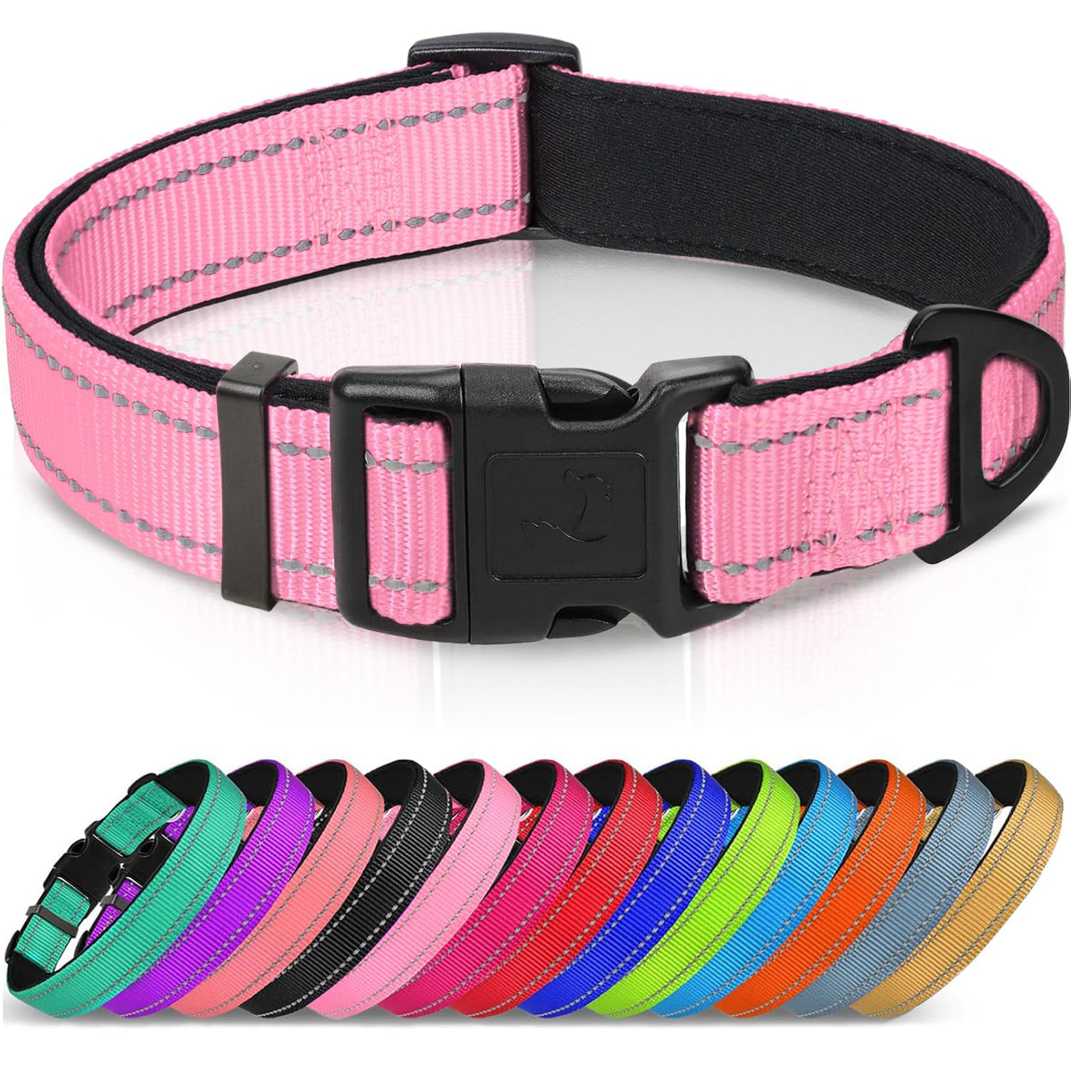 Joytale Reflective Dog Collar, Adjustable Neoprene Padded, Purple M