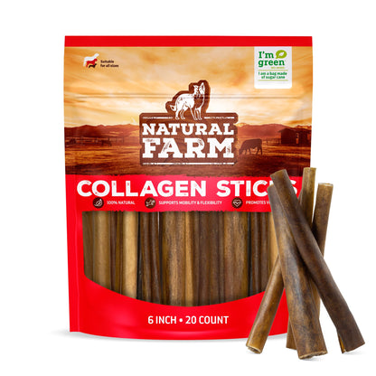 Natural Farm Odor-Free Bully Sticks (6 Inch, 25 count),1.3 lb. Bag, Fully Digestible 100% Beef Pizzle Chews,Grass-Fed, Non-GMO,Grain-Free, Natural Long-Lasting Chews for Small & Large Dogs. Pack of 25