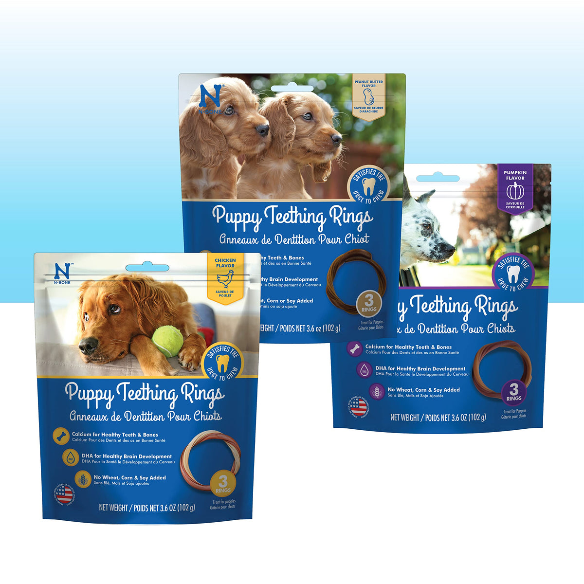 N-Bone Puppy Teething Rings, Chicken Flavor, Natural Puppy Teething Chews & Chew Treats, Helps Soothe Teething Gums, Calcium Enriched, 6 Rings