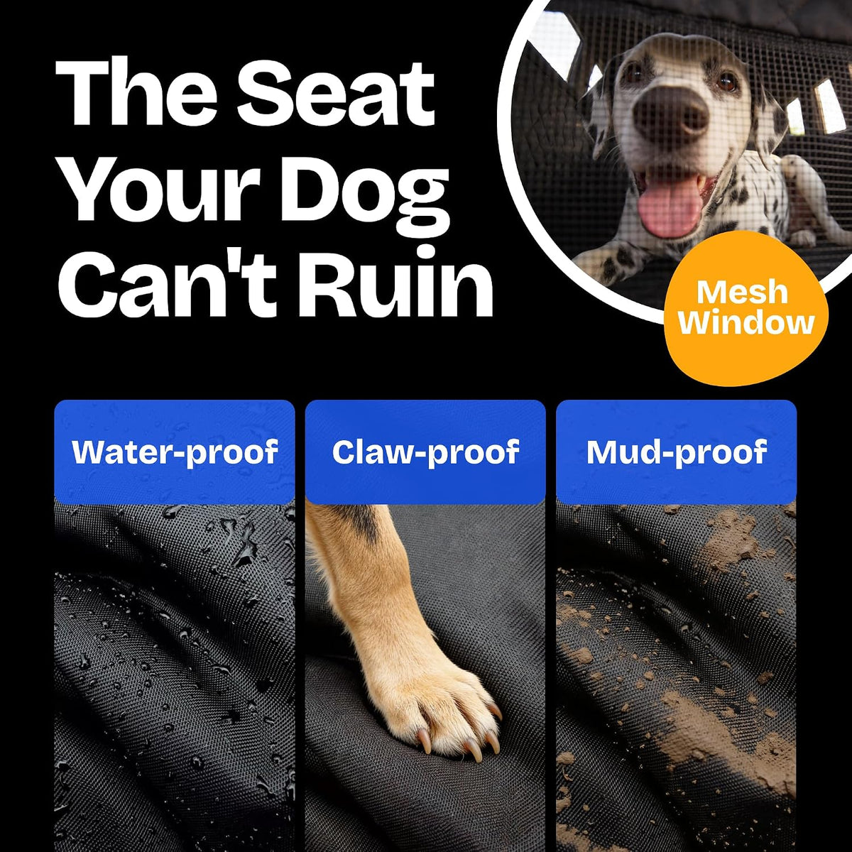 Half Hammock Dog Seat Cover for Back Seat - Waterproof Half Backseat Dog Cover, Space Saving Split Seat Design, Universal Fit & Heavy Duty Pet Restraint